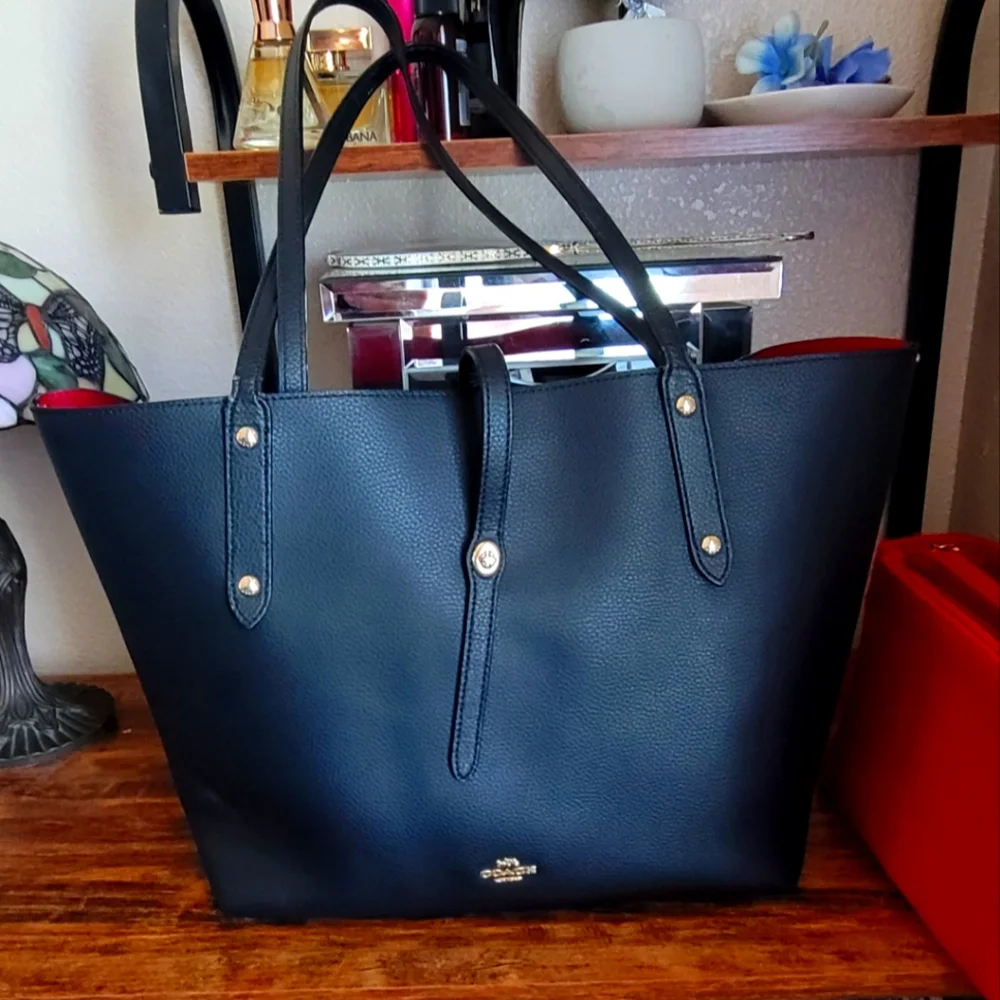 Coach Black Tote with Red Interior